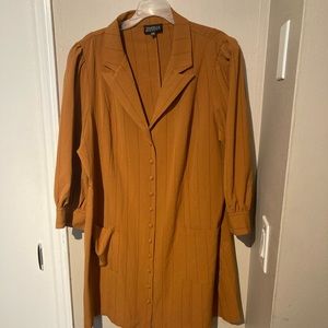 Danielle Bernstein Women's Long-Sleeve Tuxedo Dress Mustard Stripe